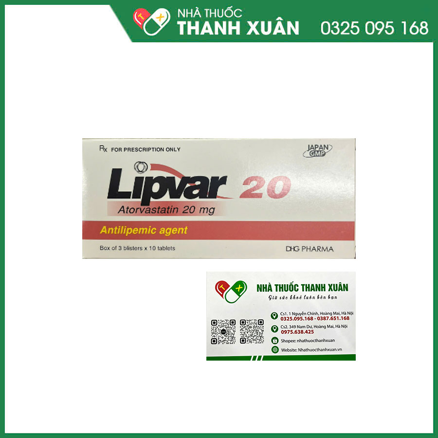 Lipvar 20mg điều trị giảm mỡ máu và dự phòng các biến cố tim mạch